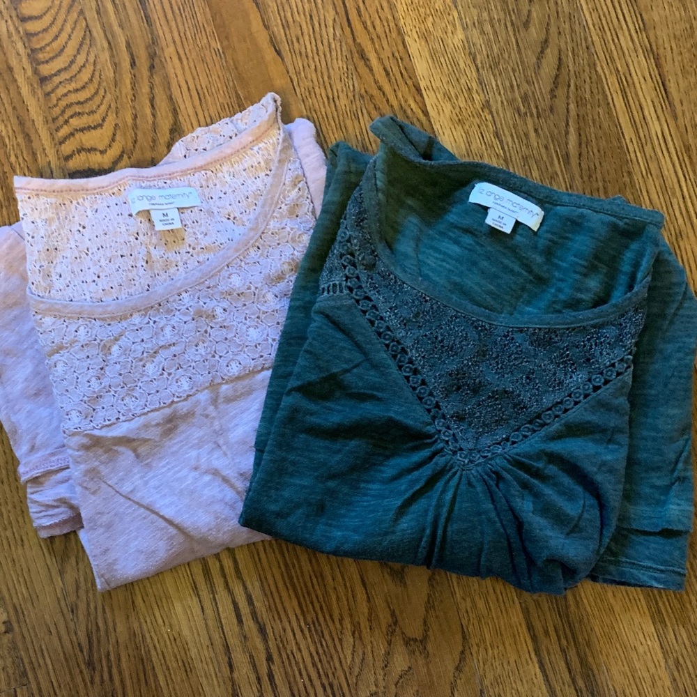 Maternity: Lace Detail Tops in Pink (short sleeve) and Green (long sleeve)